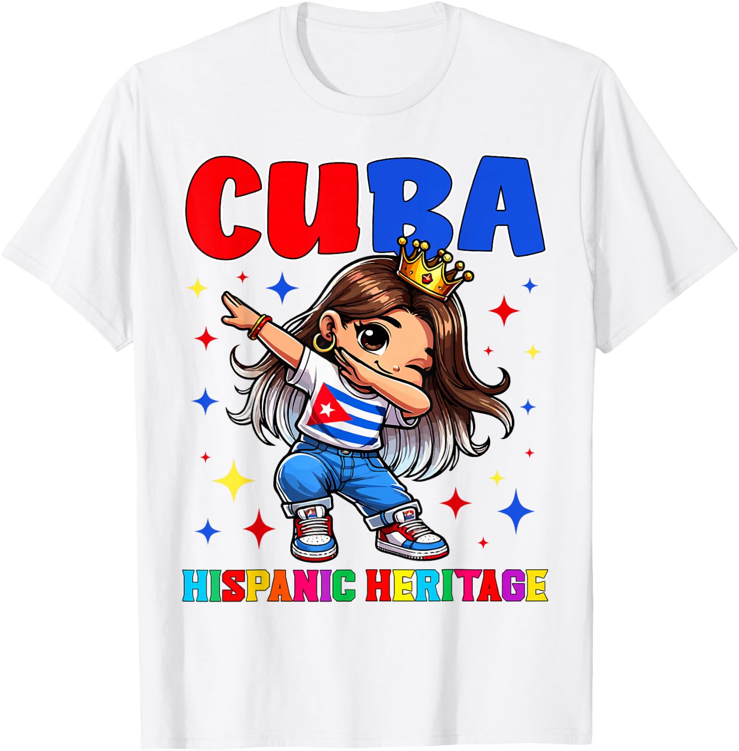 Cuba Dabbing Girl Hispanic Heritage Celebration for Kids T-Shirt - T-Shirt | White