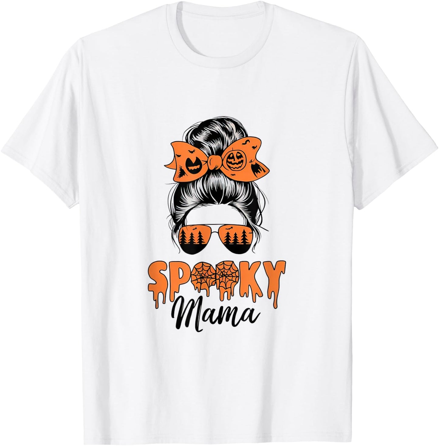 Spooky Mama Mommy Halloween Mom Life Messy Bun T-Shirt - T-Shirt | White