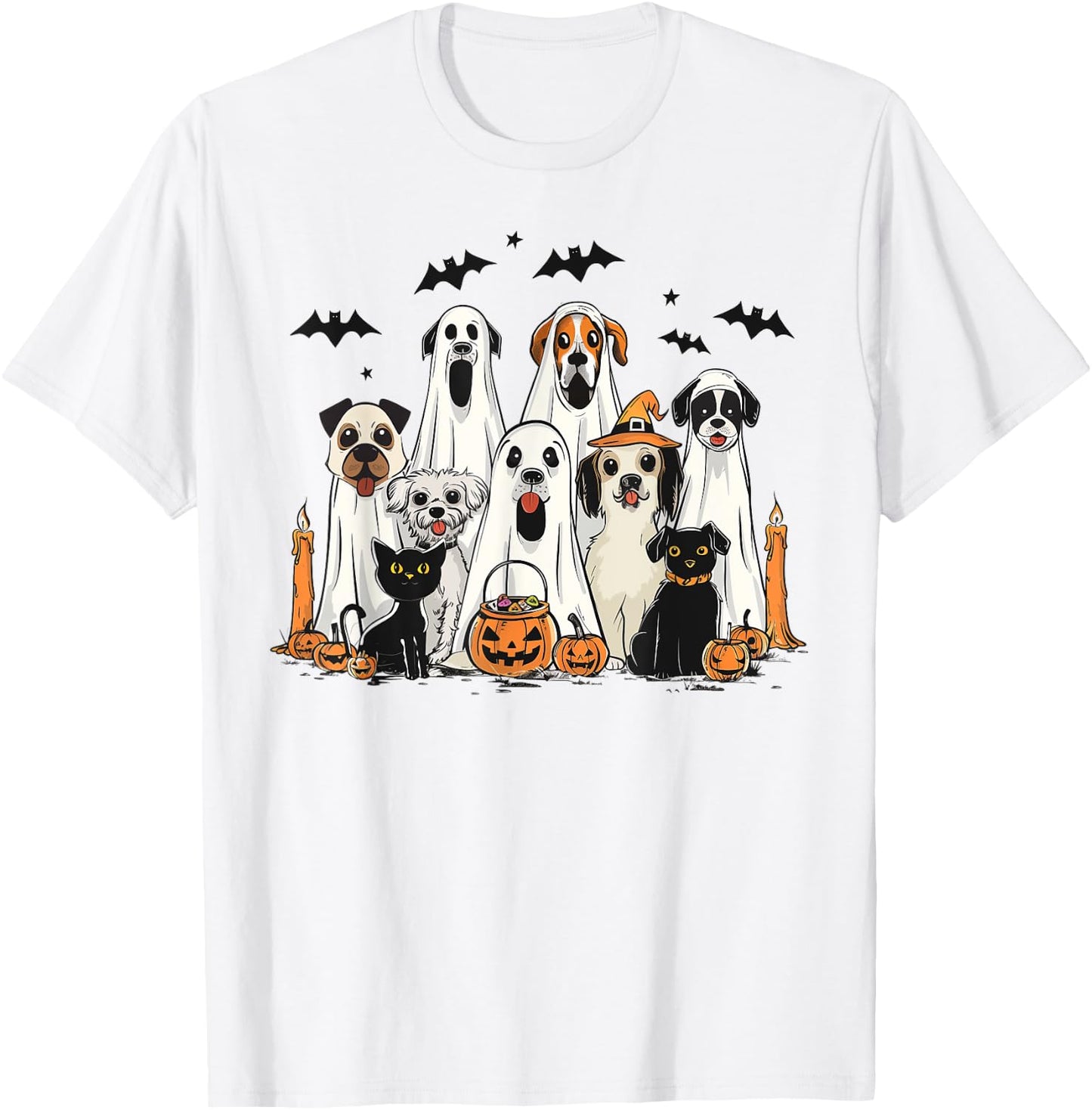 Dog Ghost Cute Dog Dressed As Ghost Funny Halloween Dog T-Shirt - T-Shirt | White