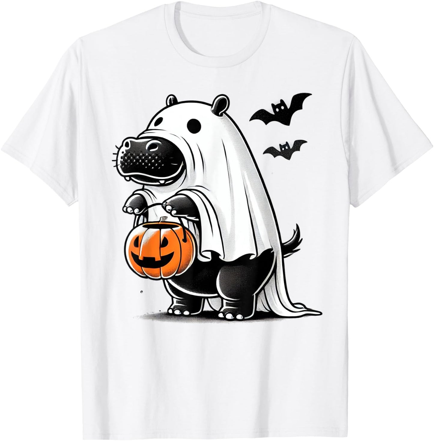 Funny Hippo Ghost Costume - Pumpkin Halloween Hippopotamus T-Shirt - T-Shirt | White