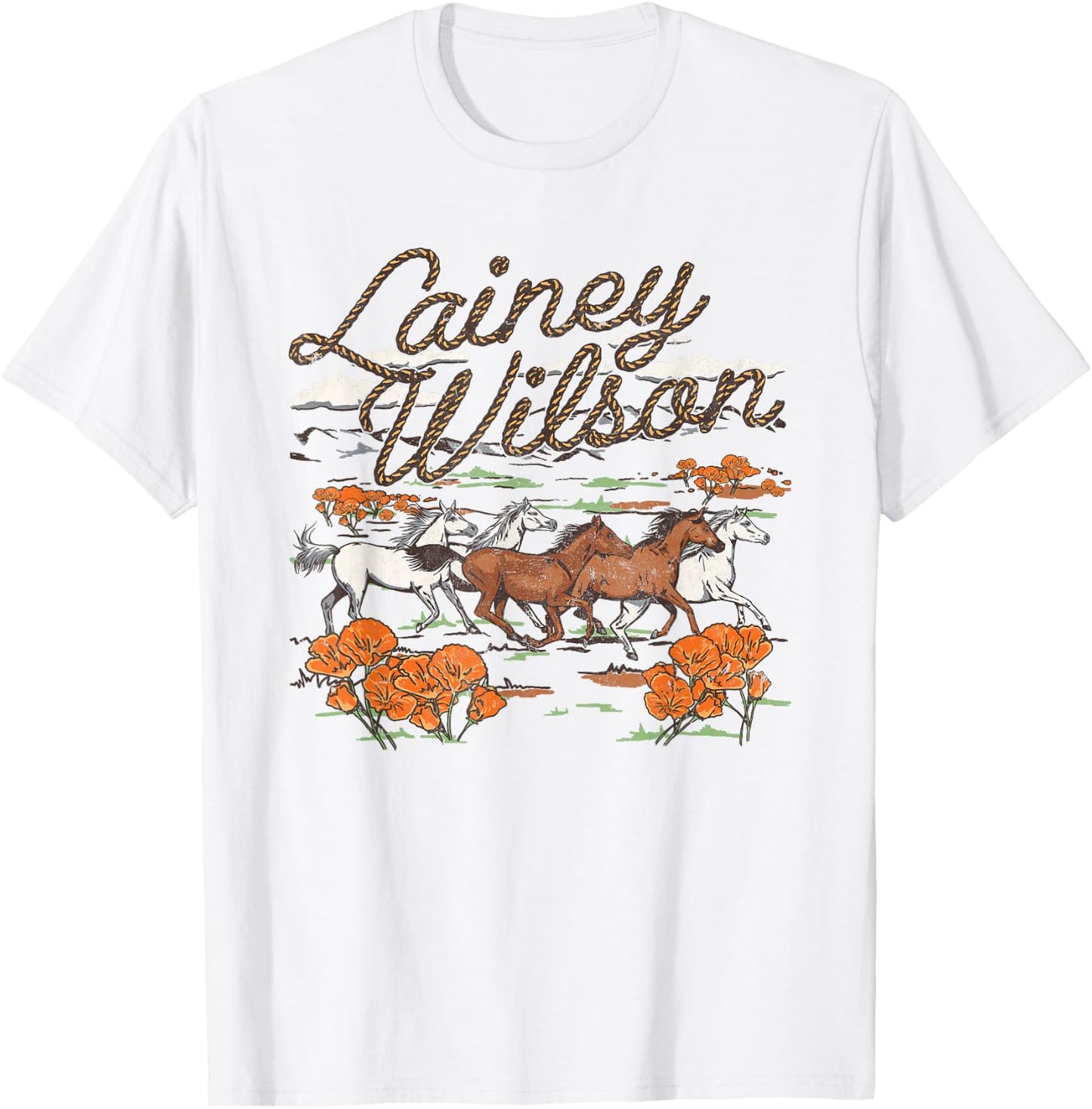 Lainey Wilson Official Wild Horses , -Adults, Grey, Small, Short Sleeve, Regular Fit, Cotton Blend T-Shirt - T-Shirt | White