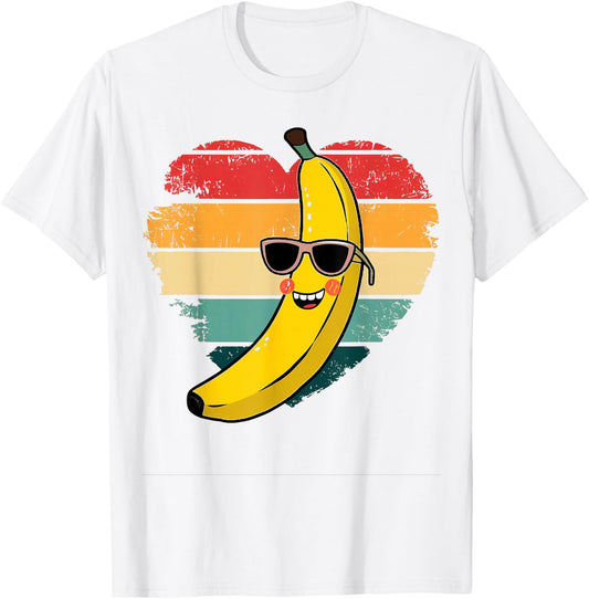 Retro Banana Novelty Fun Women Kids T-Shirt - T-Shirt | White