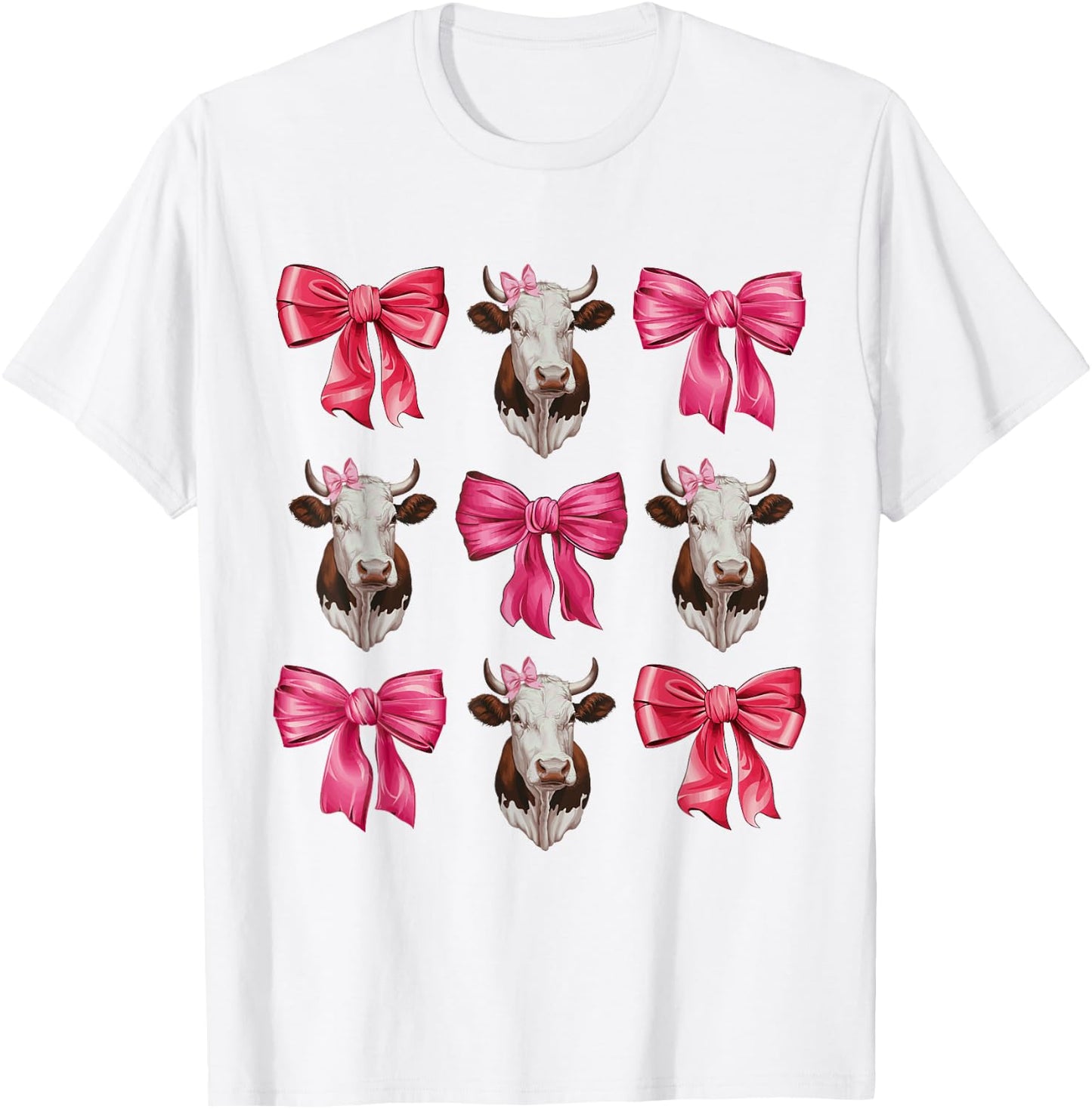 Cute Pink Coquette Bow Cow Mom Western Aesthetic Cowgirl T-Shirt - T-Shirt | White
