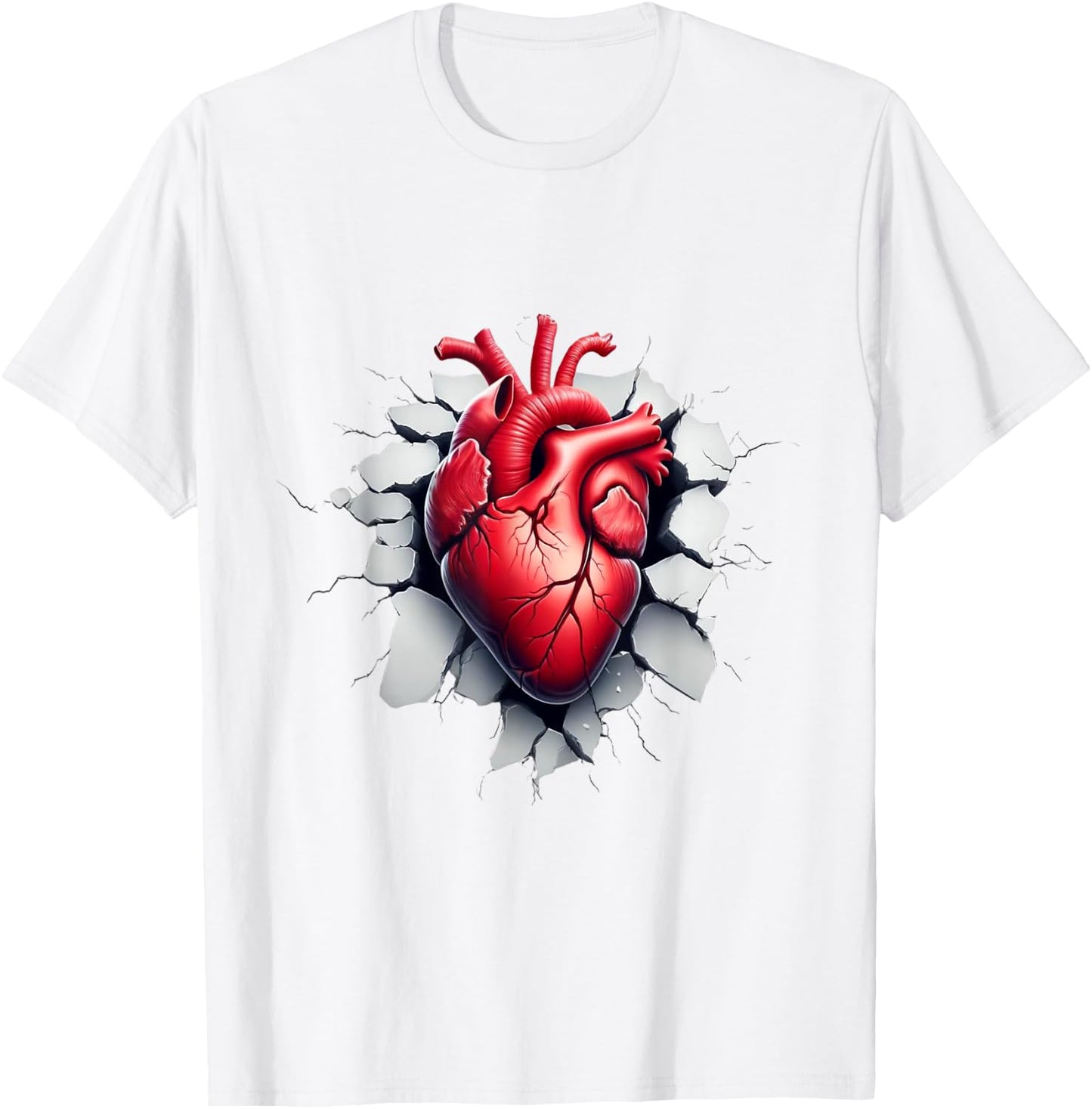 Breaking Through: Realistic Heart Shirt Anatomy Graphic T-Shirt - T-Shirt | White