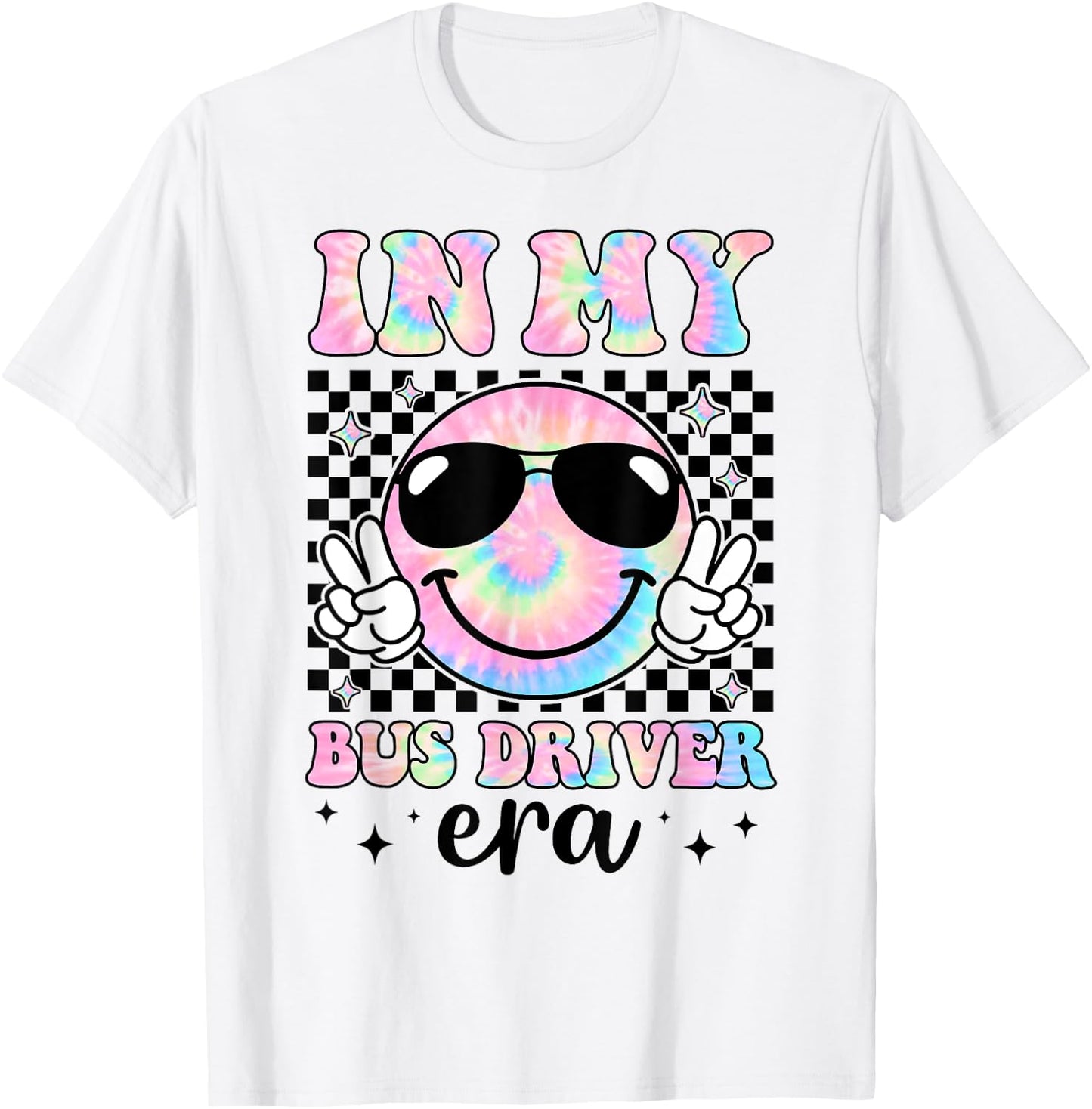 In My Bus Driver Era Groovy Tie Dye Back To School Funny T-Shirt - T-Shirt | White