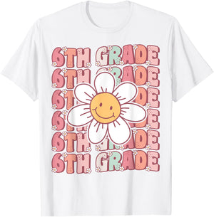 70s Groovy 6th Grade Back To School First Day of Sixth Grade T-Shirt - T-Shirt | White