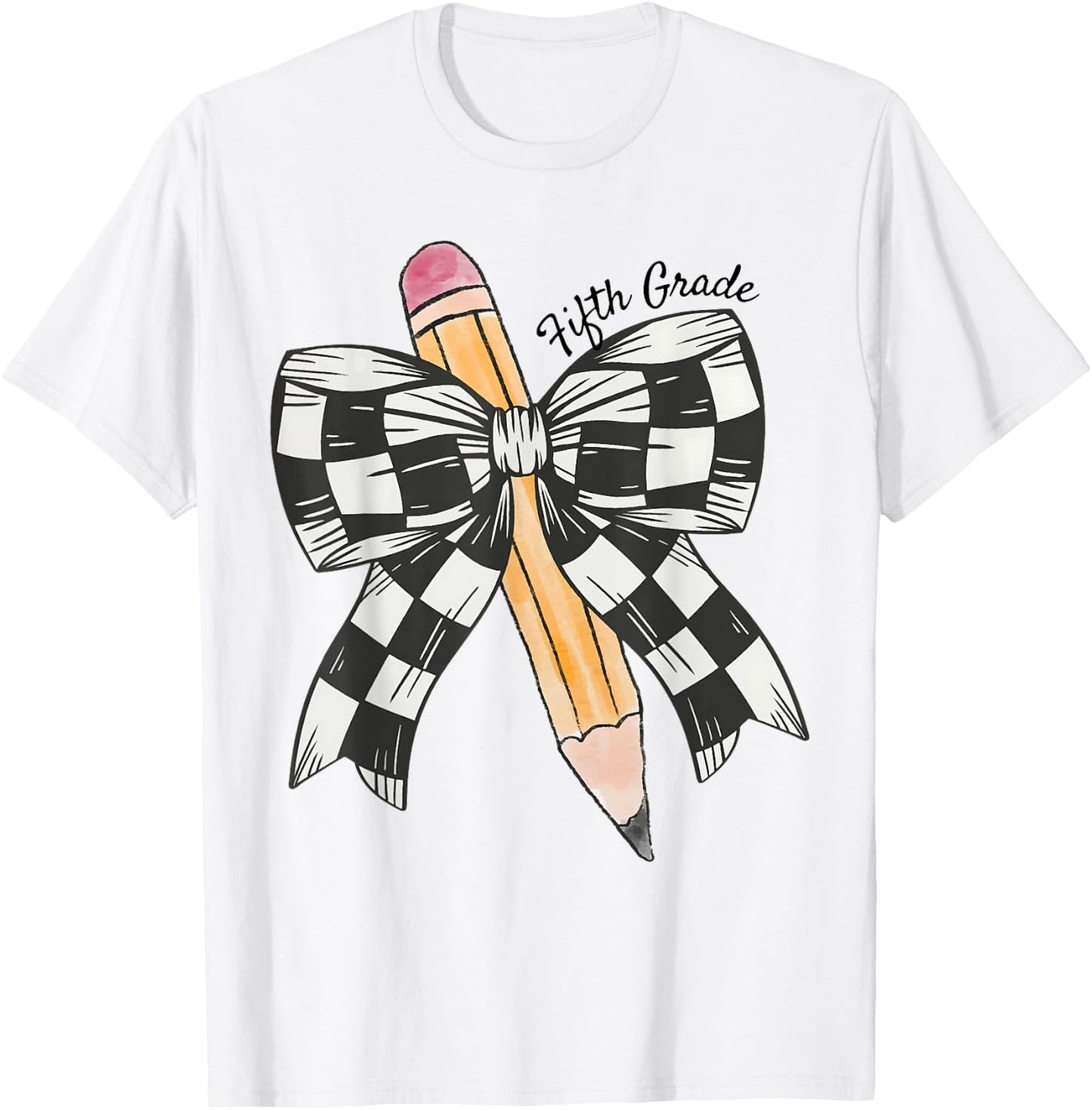 Coquette Pencil Bow Fifth Grade Teacher Kids Back To School T-Shirt - T-Shirt | White