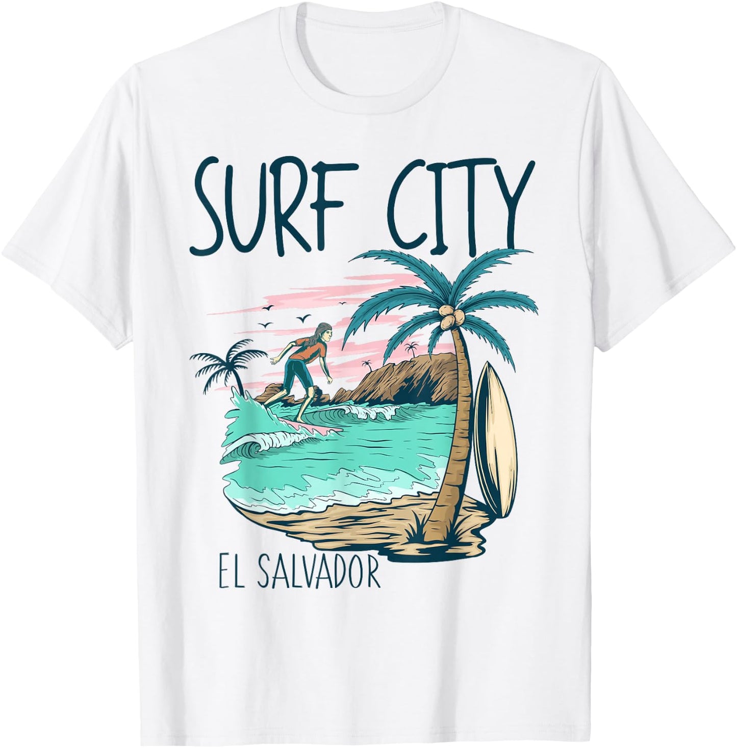 Surf City El Salvador Vintage Surfing Gifts El Salvadoreans T-Shirt - T-Shirt | White