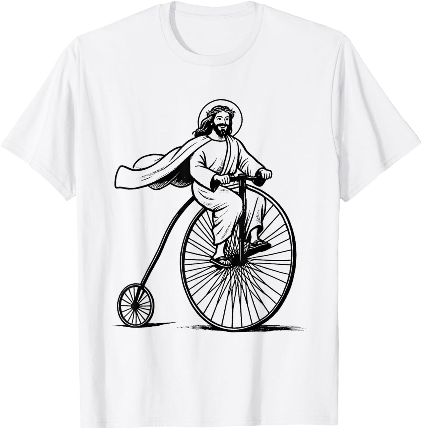 Jesus Penny-Farthing Bicycle - Funny Christian Religious T-Shirt - T-Shirt | White