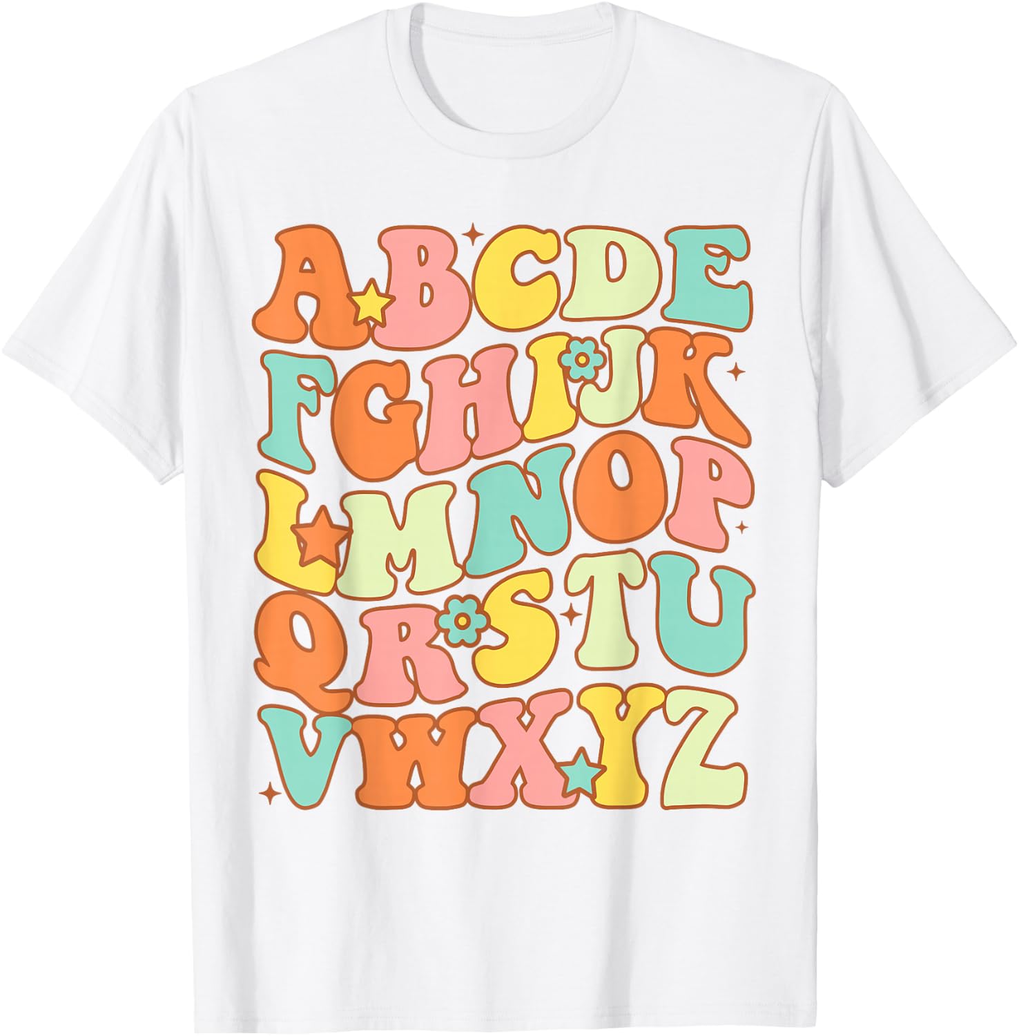 Groovy Letters Alphabet Learn ABCs Boy Girl Reading Teacher T-Shirt - T-Shirt | White