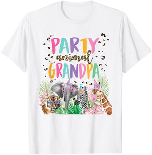 Grandpa Of The Birthday Boy Girl Zoo Theme Animal Party T-Shirt - T-Shirt | White
