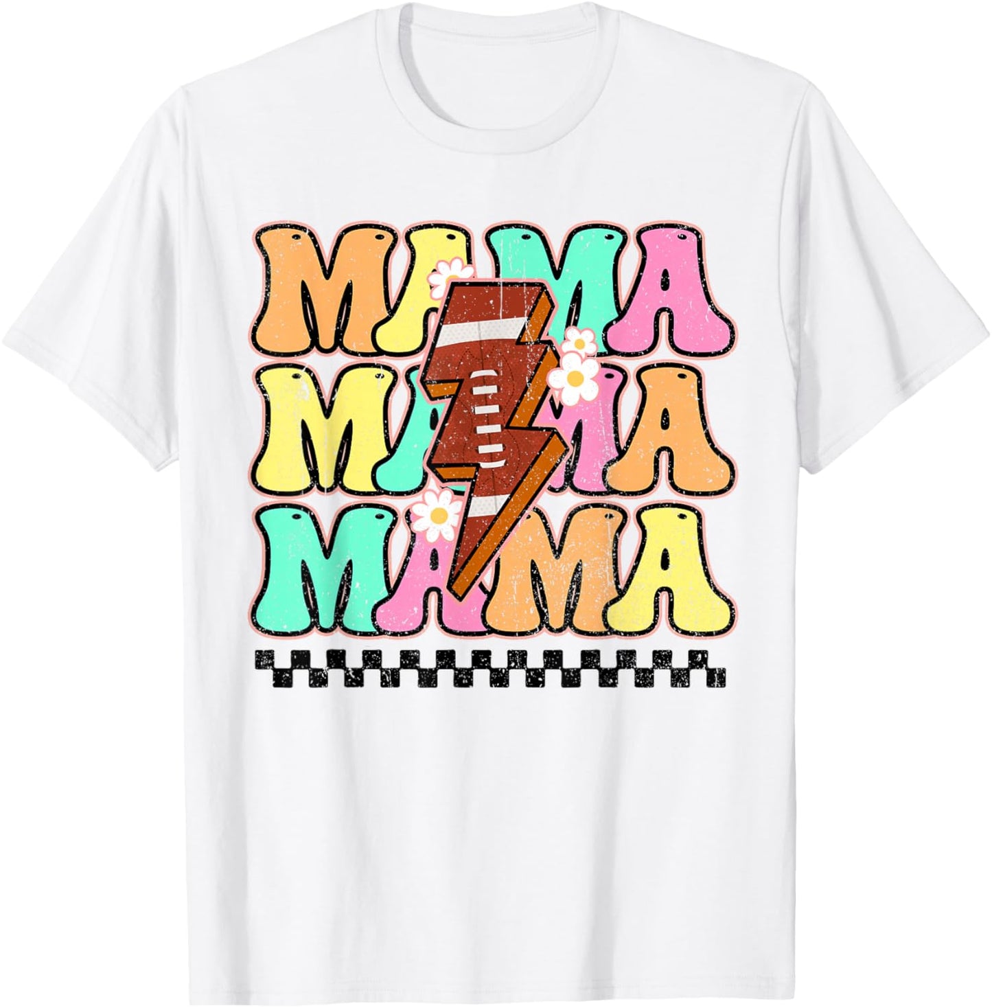 Football Mama Bolt Lightning Checkered Mom Life Mother's Day T-Shirt - T-Shirt | White