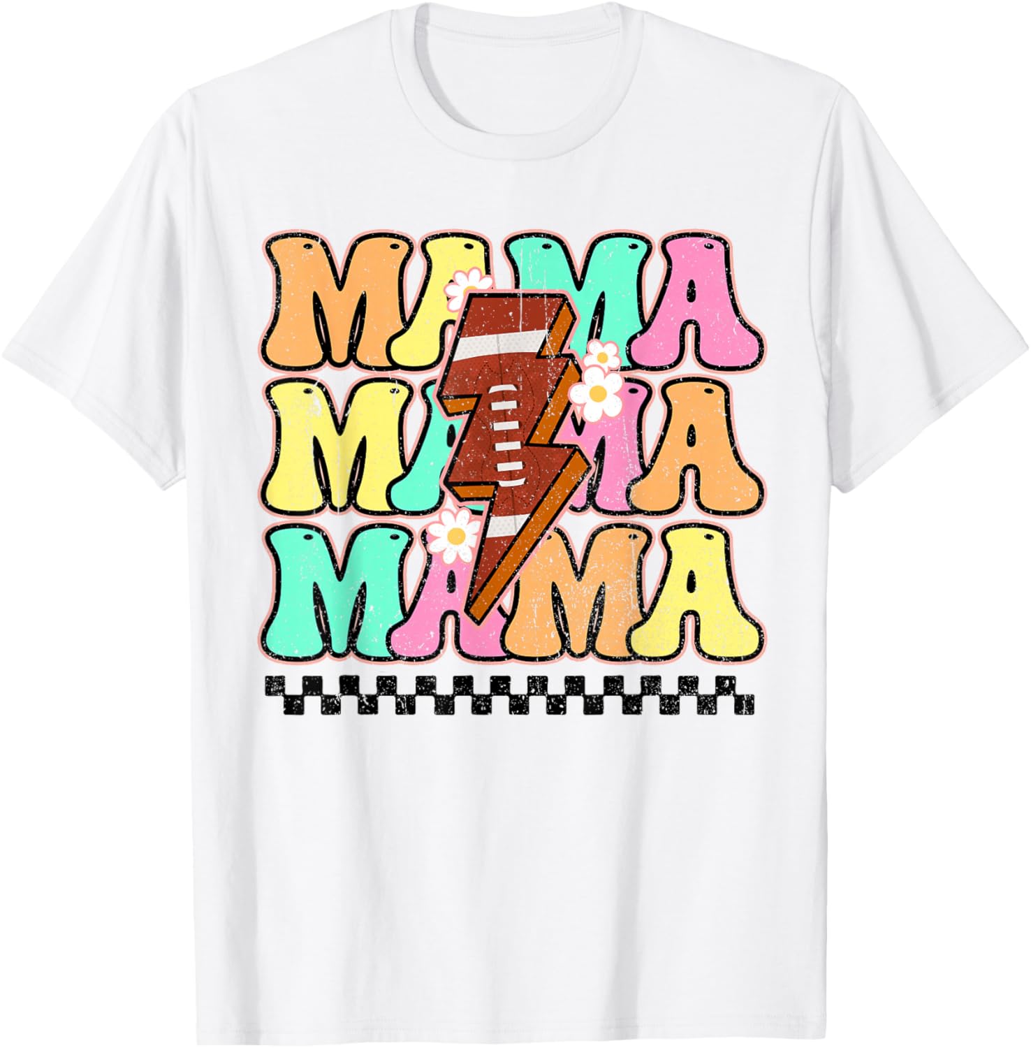 Football Mama Bolt Lightning Checkered Mom Life Mother's Day T-Shirt - T-Shirt | White