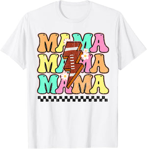 Football Mama Bolt Lightning Checkered Mom Life Mother's Day T-Shirt - T-Shirt | White
