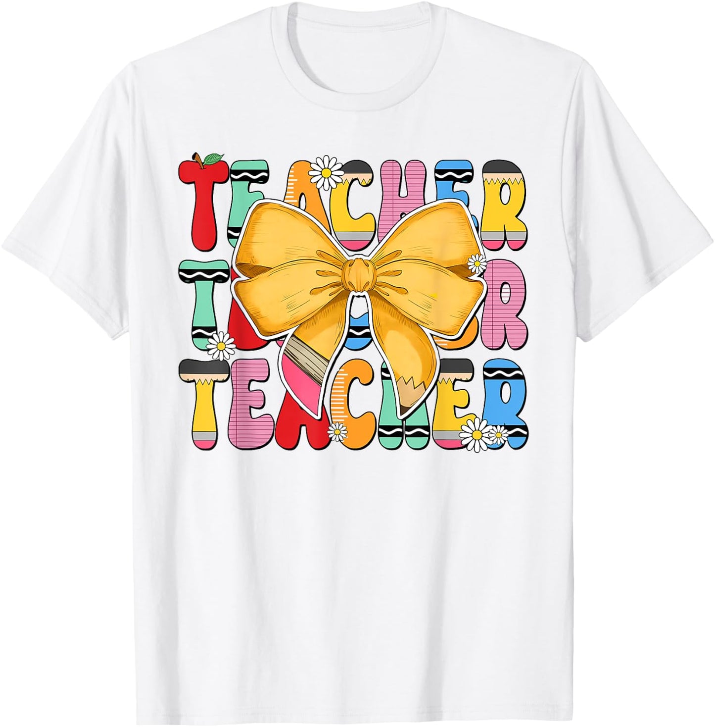Teacher Pencil Coquette Bow Funny Back To School Teacher Men Women T-Shirt - T-Shirt | White