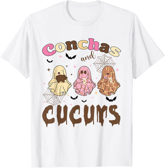 Conchas And Cucuys Funny Halloween Mexican Spooky Ghosts T-Shirt - T-Shirt | White