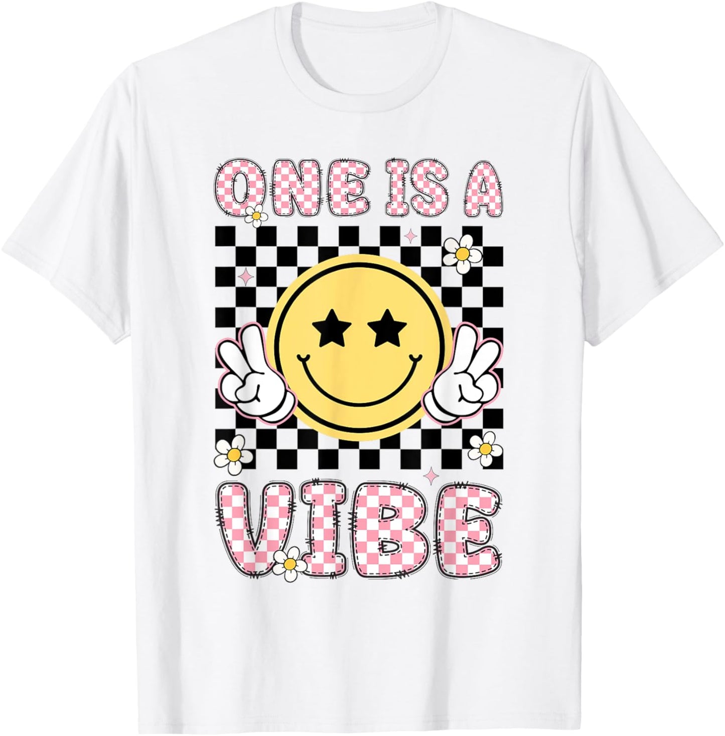 One Is A Vibe 1 Years Old Groovy 1st Birthday Kid Girl T-Shirt - T-Shirt | White