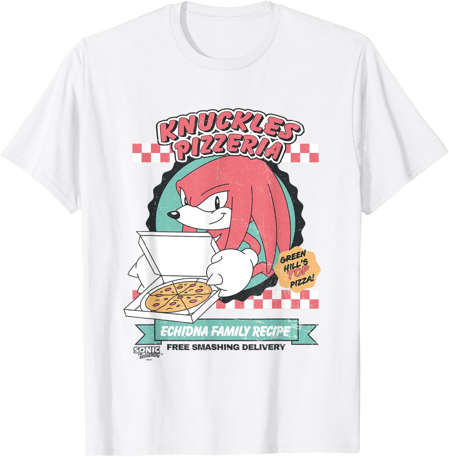Sonic The Hedgehog Knuckles Pizzeria Vintage Restaurant Ad T-Shirt - T-Shirt | White