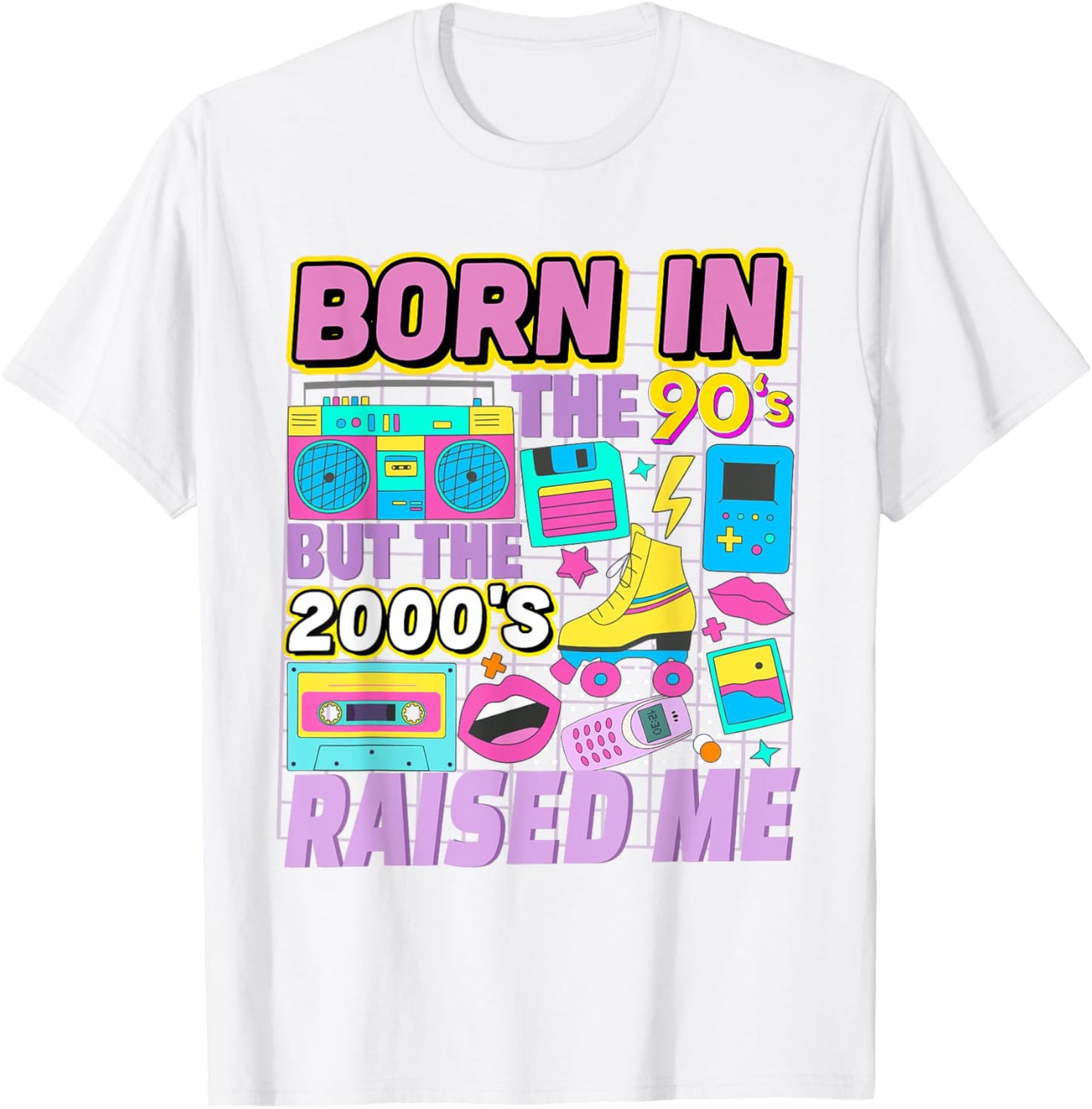 Born In The 90's But The 2000's Raised Me Vintage Retro 90s T-Shirt - T-Shirt | White