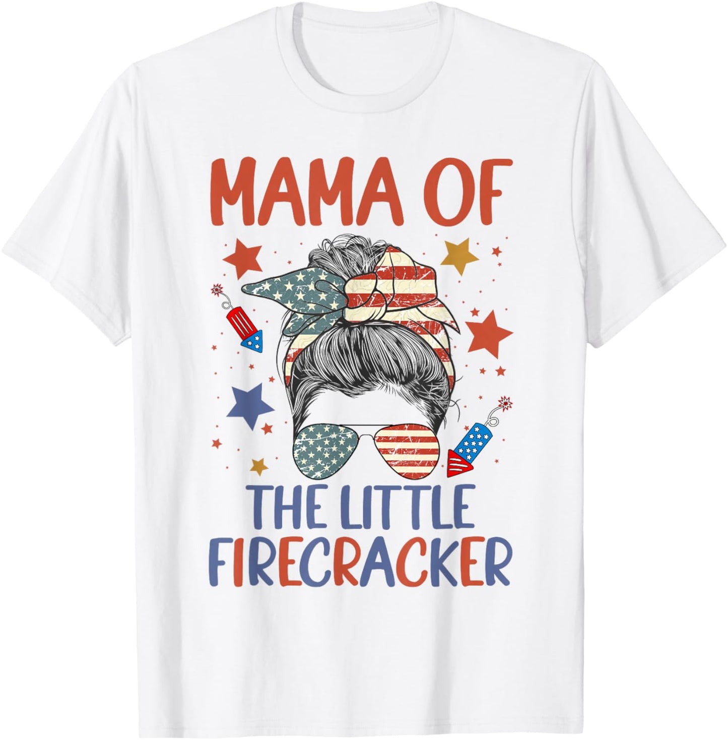 4th Of July Birthday Mama Of The Little Firecracker For Mom Men T-Shirt - T-Shirt | White