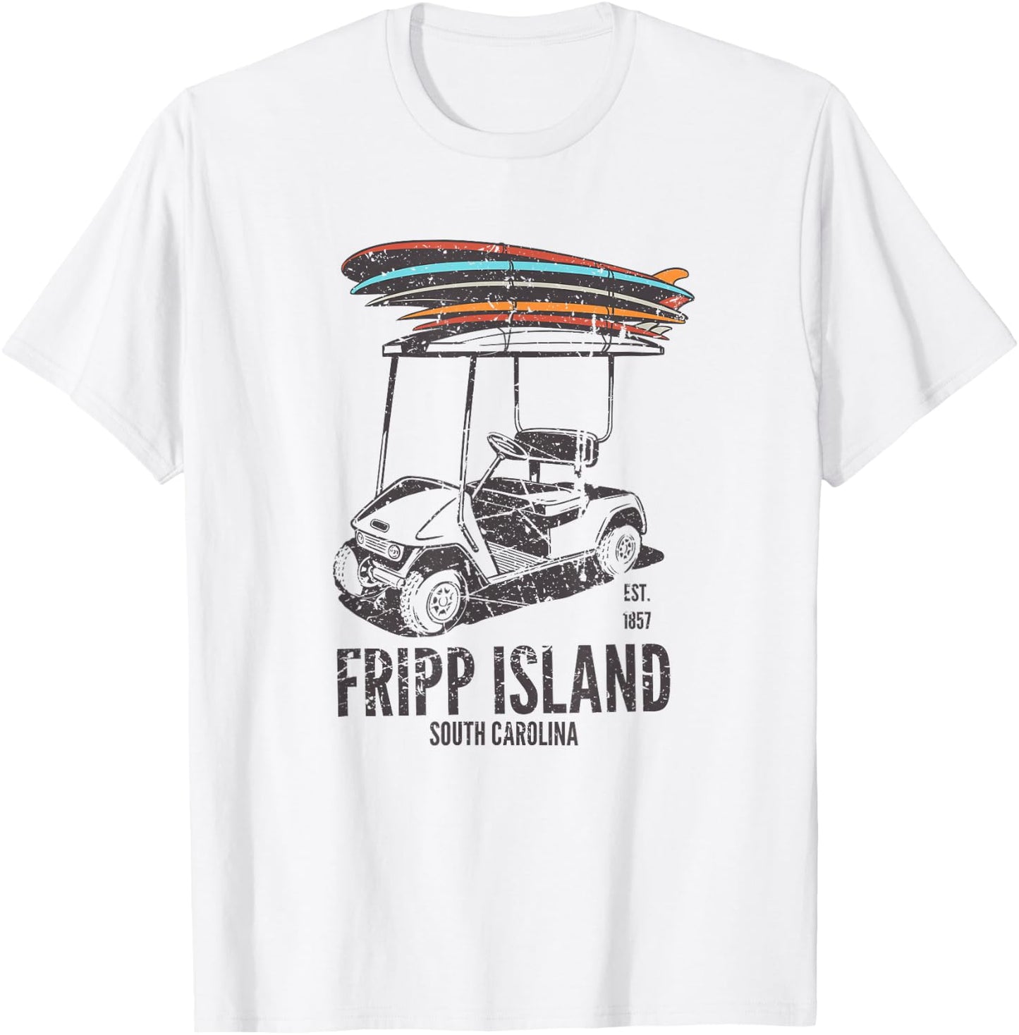 Fripp Island South Carolina Golf Cart Surfer - Lowcountry SC T-Shirt - T-Shirt | White