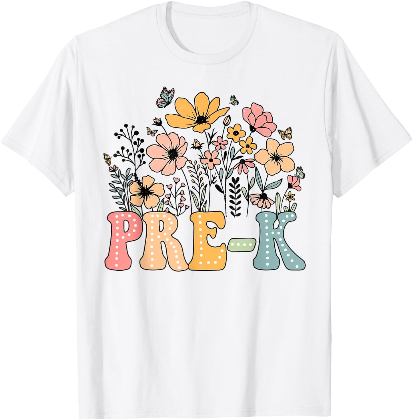 Wildflower Pre-K Preschool Team Floral Teacher Girls T-Shirt - T-Shirt | White