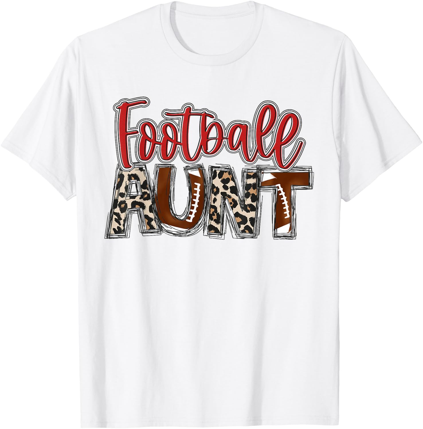 Football Aunt Leopard Red Auntie Family Football Player T-Shirt - T-Shirt | White