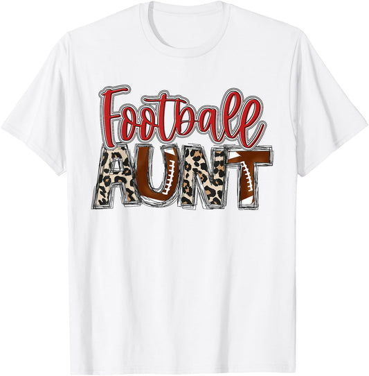 Football Aunt Leopard Red Auntie Family Football Player T-Shirt - T-Shirt | White