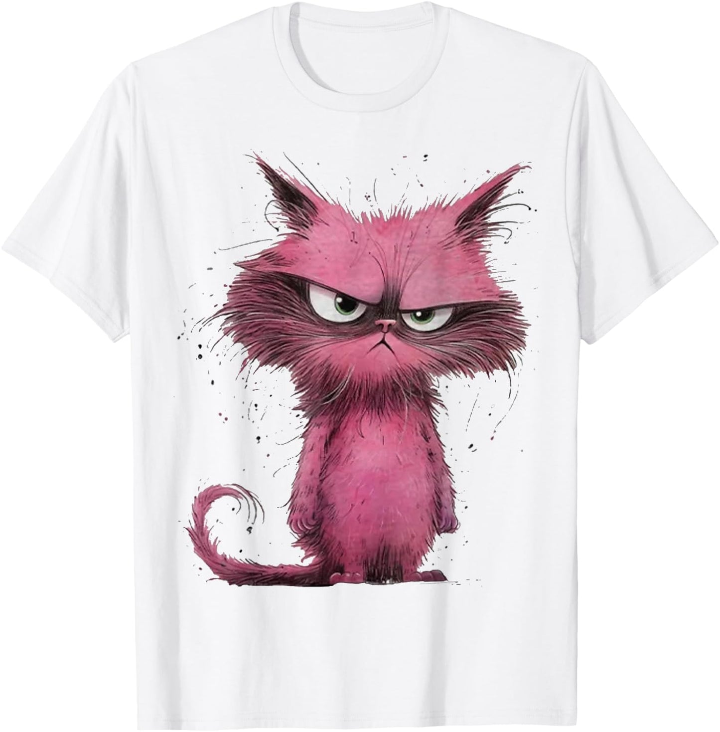 Funny Pink - Cat Angry Grumpy Cute Pet Cat lover Women Girls Kids T-Shirt - T-Shirt | White