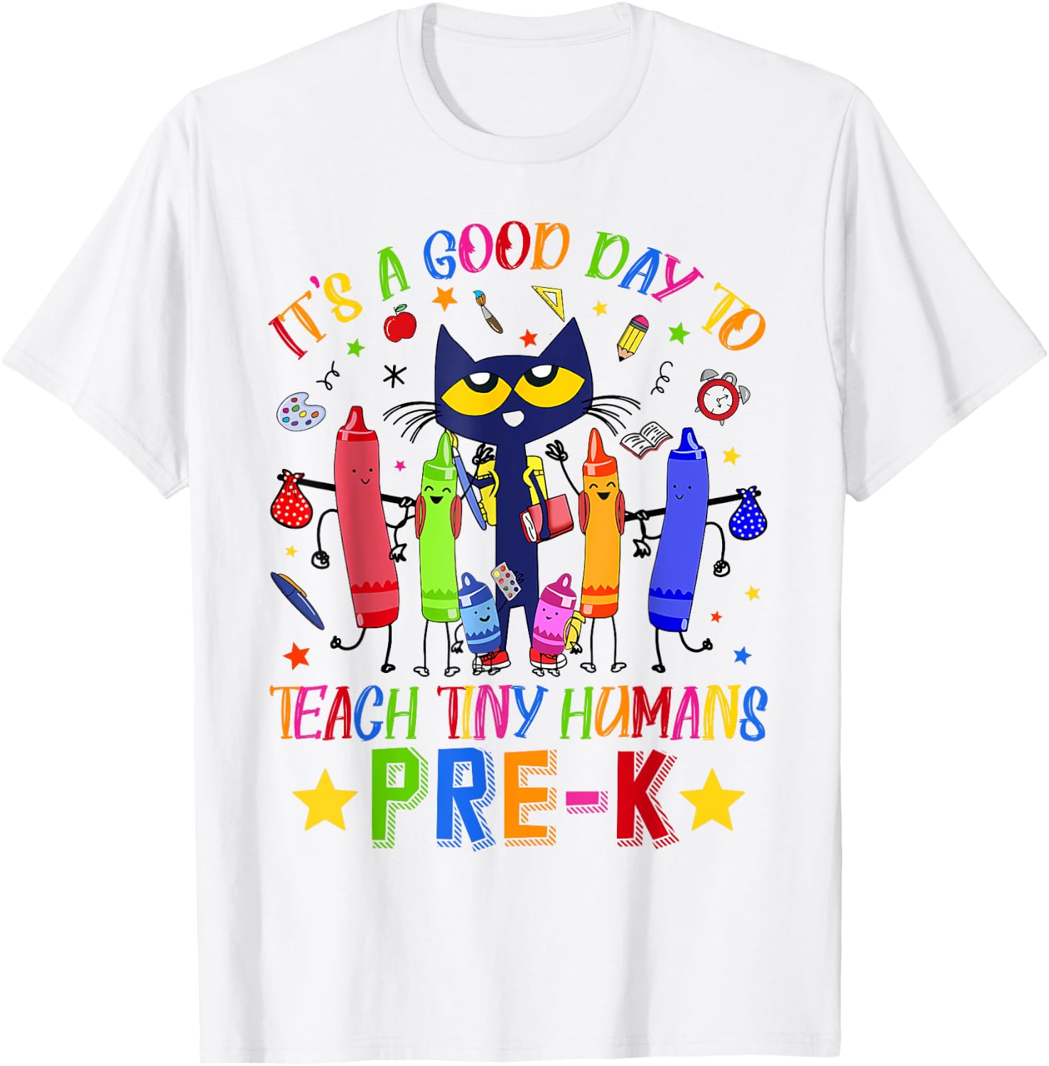 It's A Good Day To Teach Tiny Humans Pre-K Cat Teacher Lover T-Shirt - T-Shirt | White