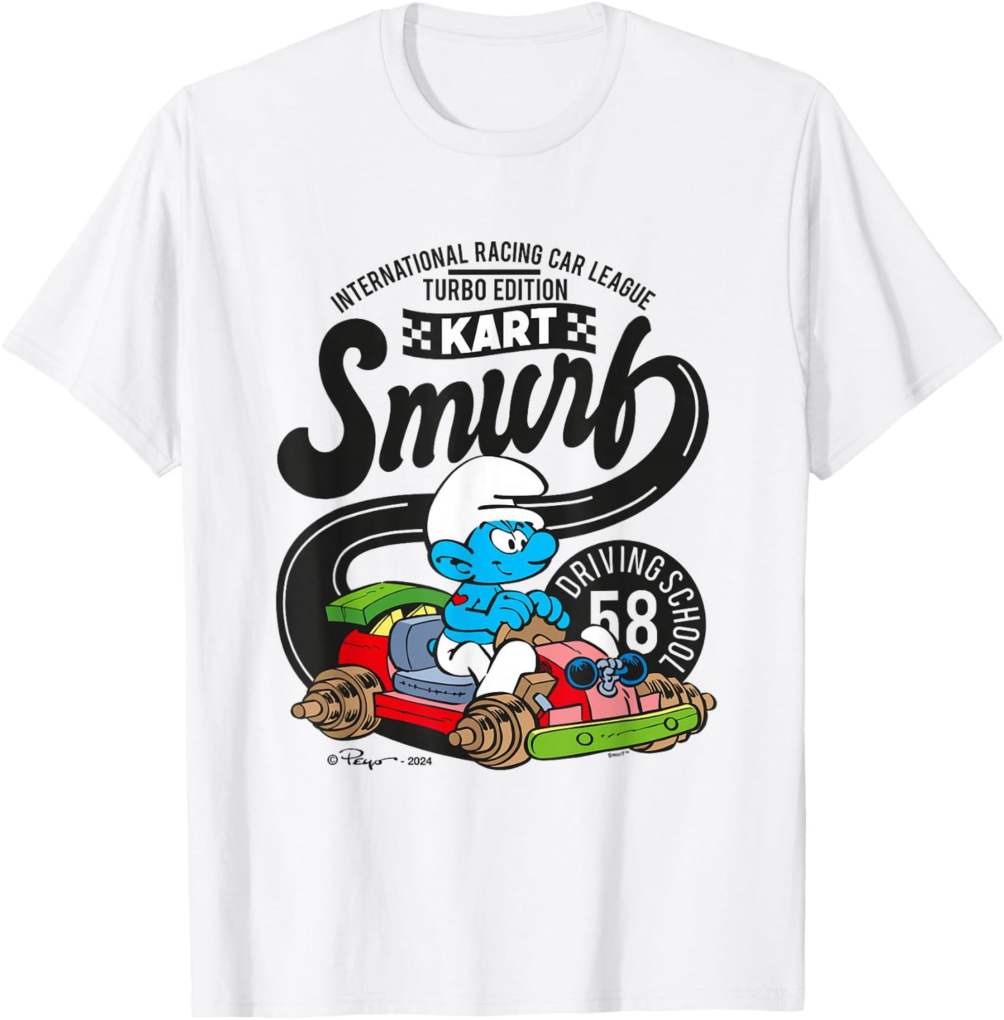 The Smurfs International Racing Car League Kart Logo T-Shirt - T-Shirt | White