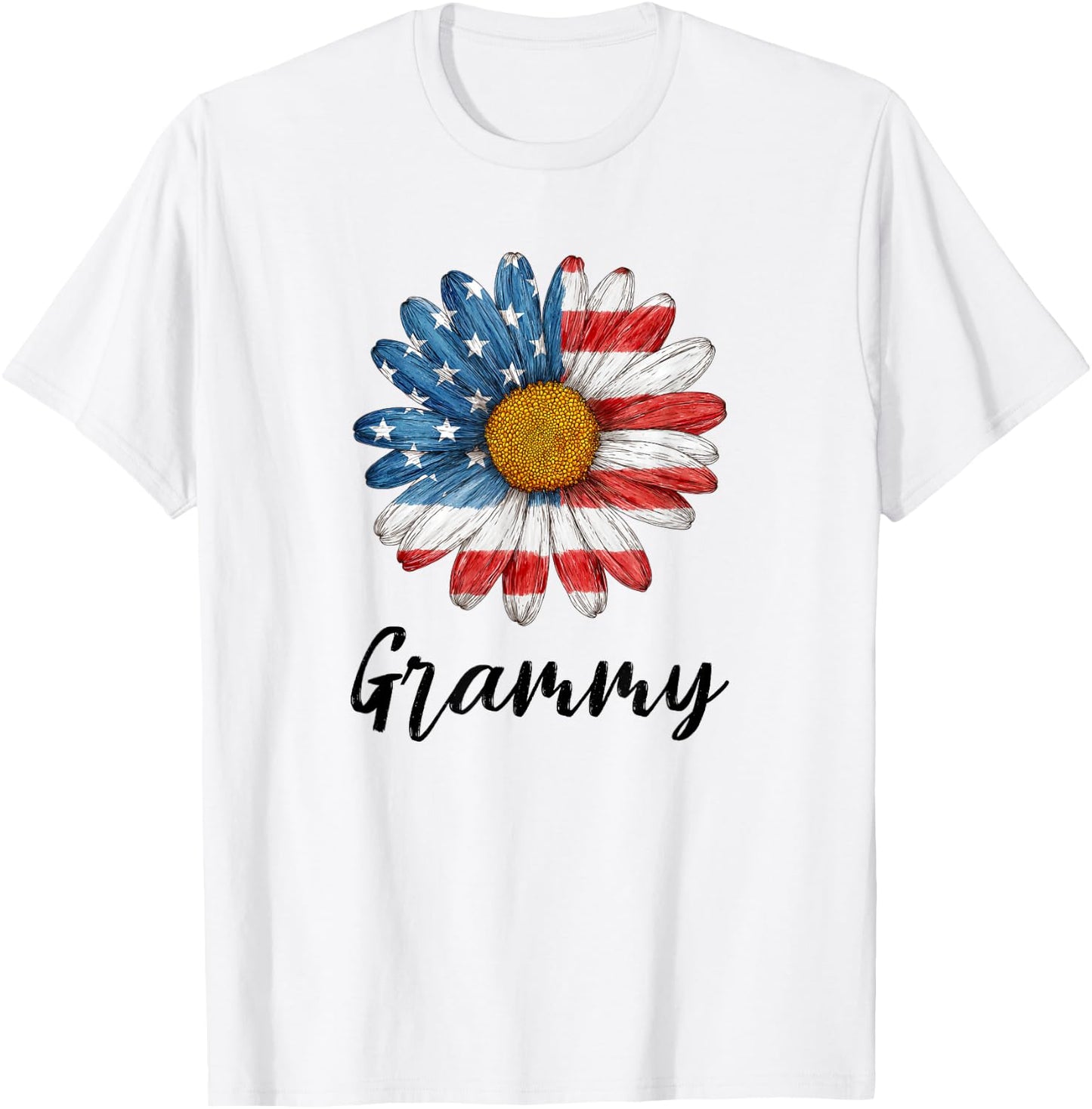 Grammy Patriotic 4th of July Retro Trendy Flower Grandma T-Shirt - T-Shirt | White