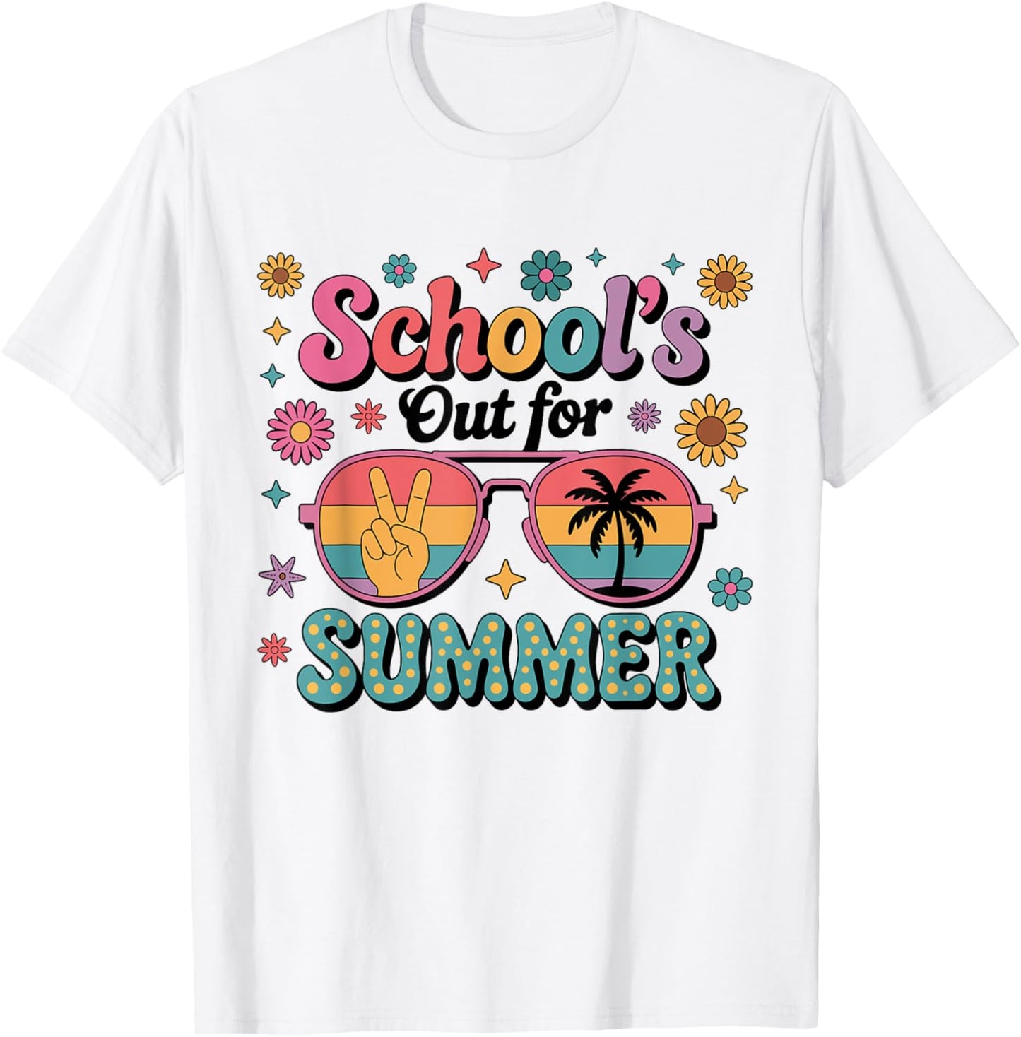 Last Day Of School Retro Fun Schools Out For Summer Teacher T-Shirt - T-Shirt | White