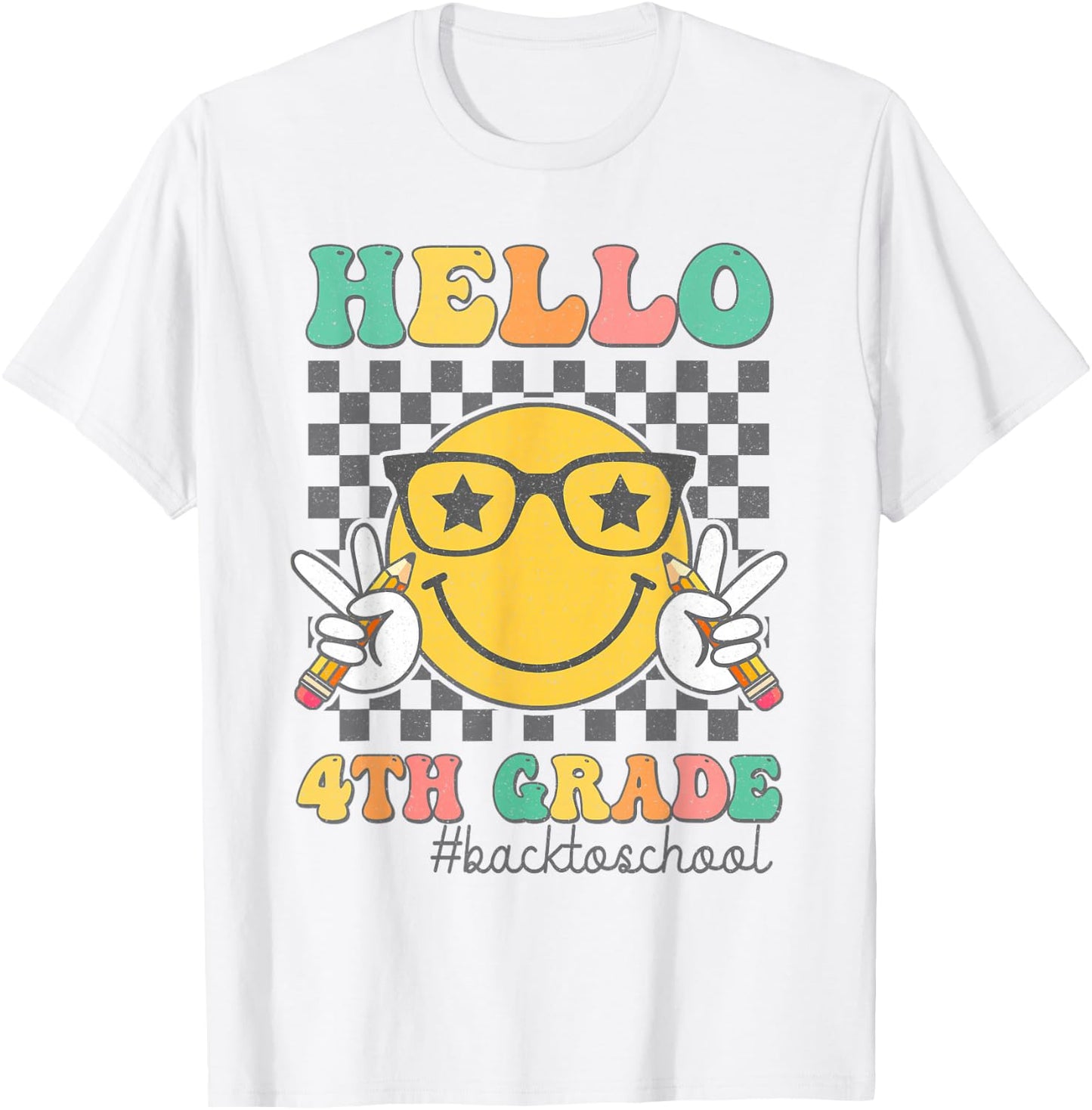 Hello 4th Grade Smile Face First Day Of School Fourth Grade T-Shirt - T-Shirt | White