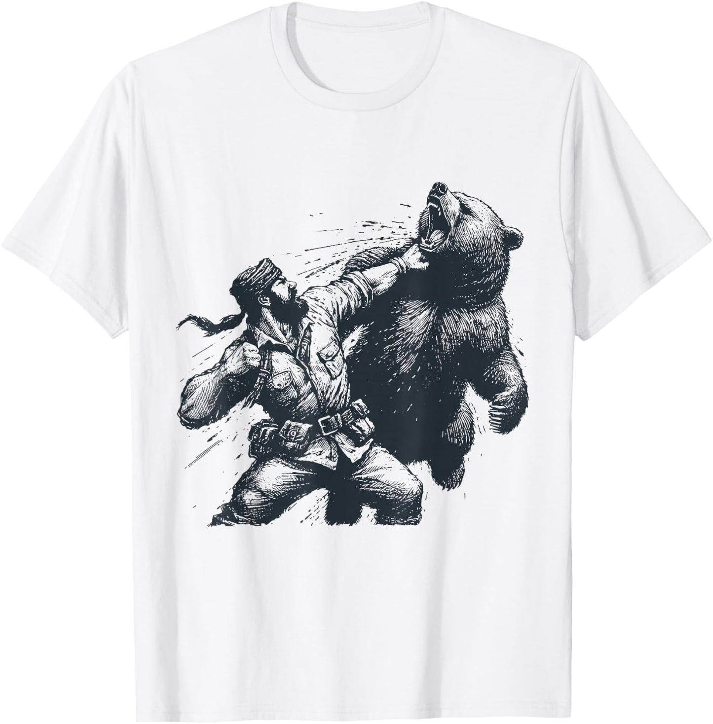 Bear Funny Man Punching Bear Retro Vintage Hunting Camping T-Shirt - T-Shirt | White