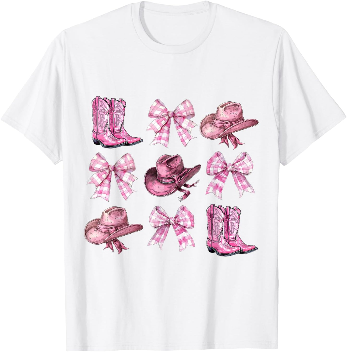 Cute Pink Coquette Bows Cowgirl Western Esthetics Women Girl T-Shirt - T-Shirt | White