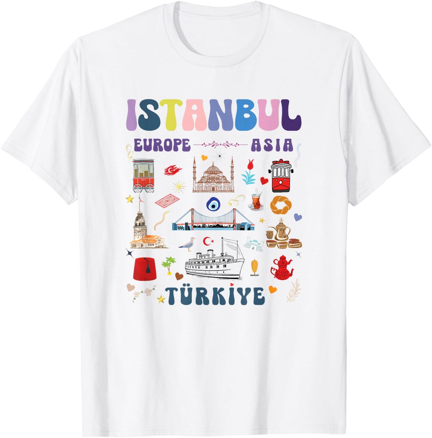 Istanbul Visit Turkiye light colors turkey vivid icons T-Shirt - T-Shirt | White