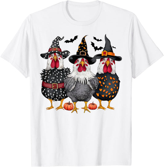 Retro Chicken Witch Hat Pumpkin Funny Halloween Women T-Shirt - T-Shirt | White
