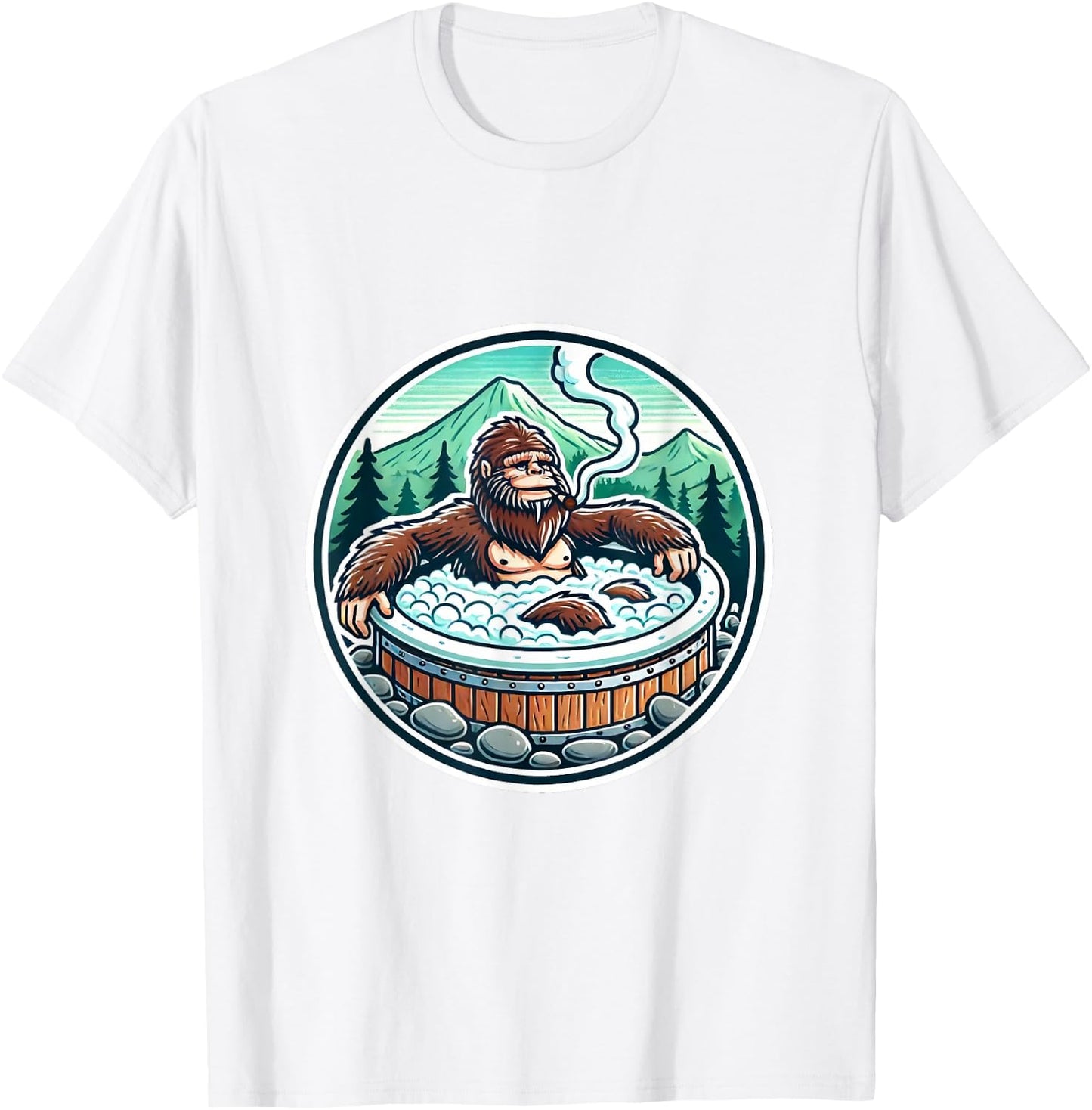 Unique Sasquatch Soaking Hot Tub Design Joke Humor T-Shirt - T-Shirt | White
