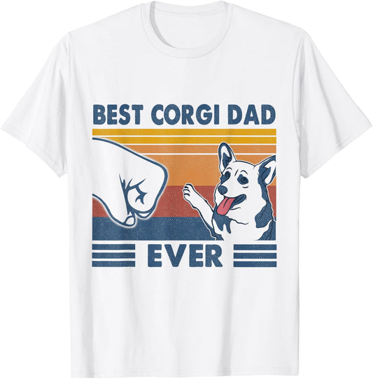 Vintage Best Corgi Dad Ever Fist Bump Funny Corgi Lover Gift T-Shirt - T-Shirt | White