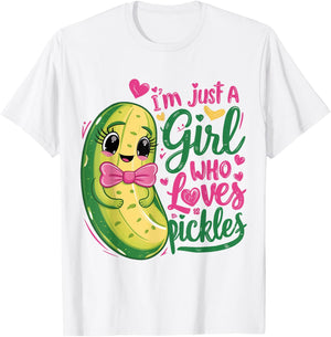 I'm Just a Girl Who Loves Pickles Cute Funny Pickle Lover T-Shirt - T-Shirt | White