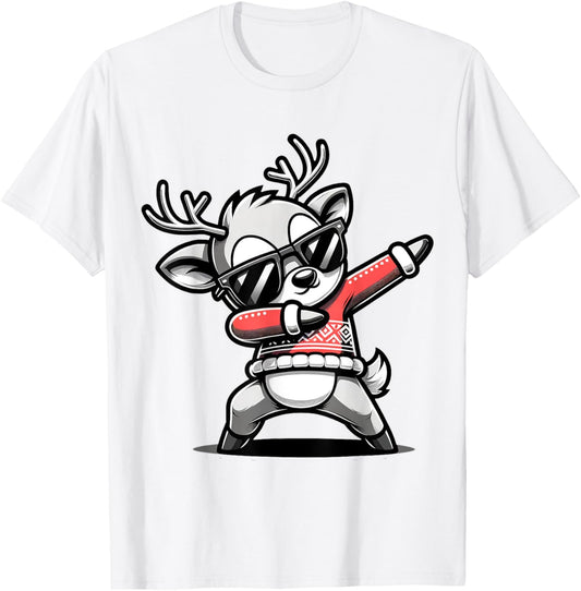 Christmas Reindeer Boys Dabbing Reindeer Santa Xmas Funny T-Shirt - T-Shirt | White