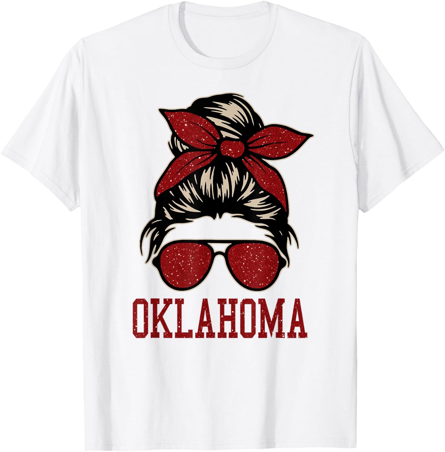 Oklahoma Women Girl Messy Bun Hair. Oklahoma US College Font T-Shirt - T-Shirt | White
