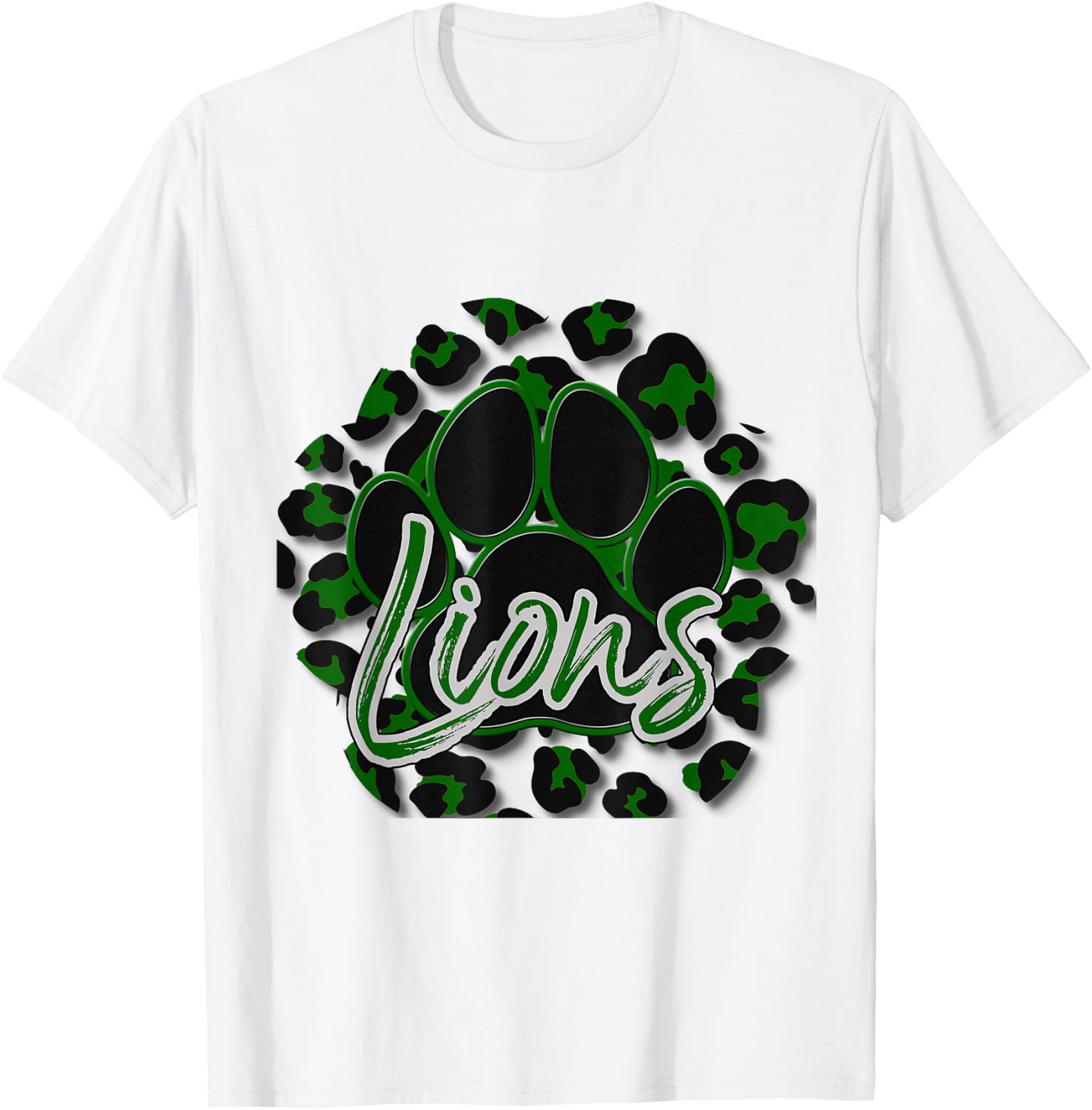 Lions Green Black Cheetah School Sports Fan Team Spirit T-Shirt - T-Shirt | White