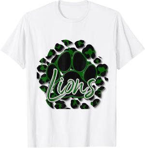 Lions Green Black Cheetah School Sports Fan Team Spirit T-Shirt - T-Shirt | White