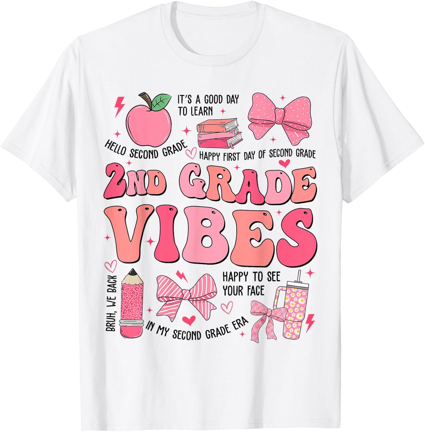 Girls 2nd Grade Vibes Coquette Bow Back to School Teacher T-Shirt - T-Shirt | White
