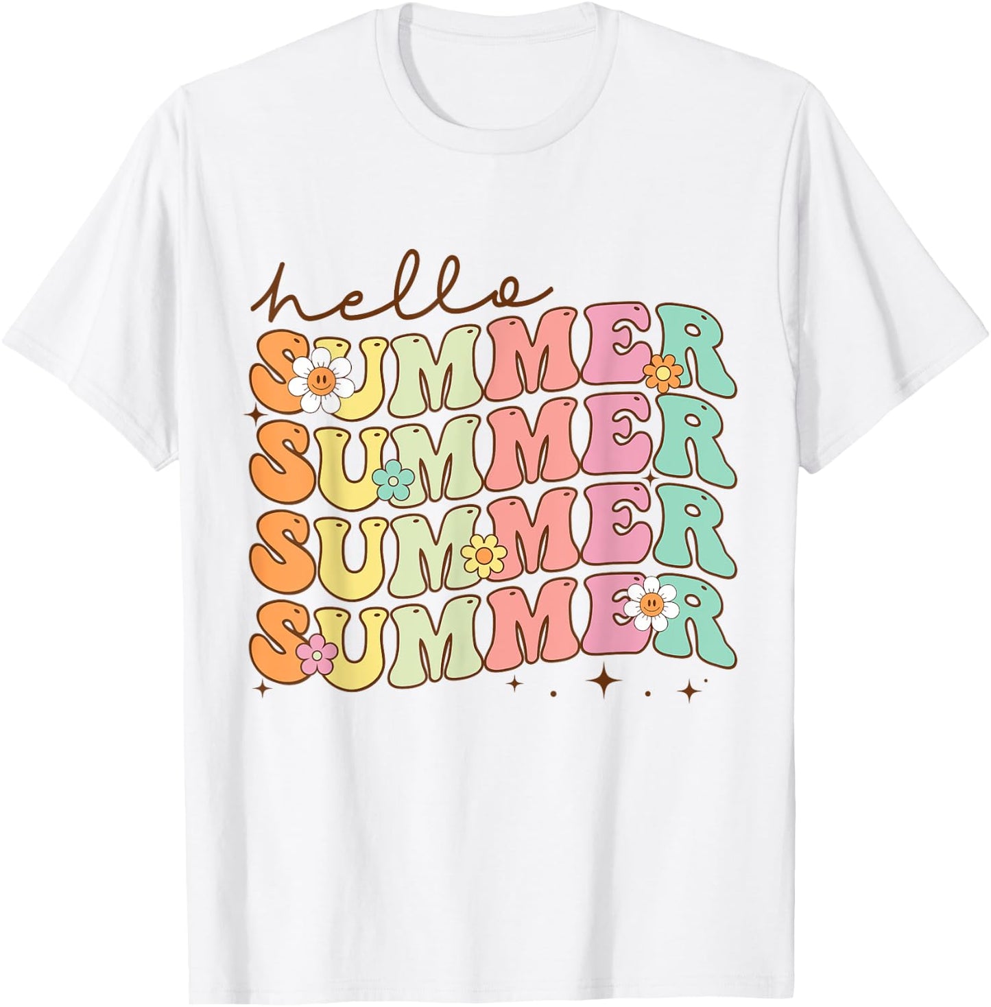 Retro Groovy Summer Women Men Kids Hello Summer Vacation T-Shirt - T-Shirt | White