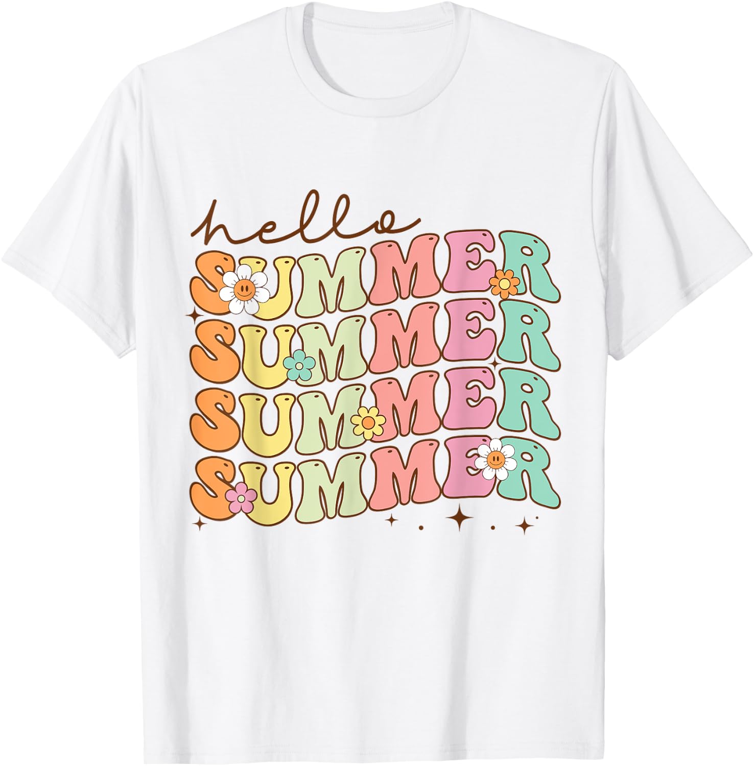 Retro Groovy Summer Women Men Kids Hello Summer Vacation T-Shirt - T-Shirt | White