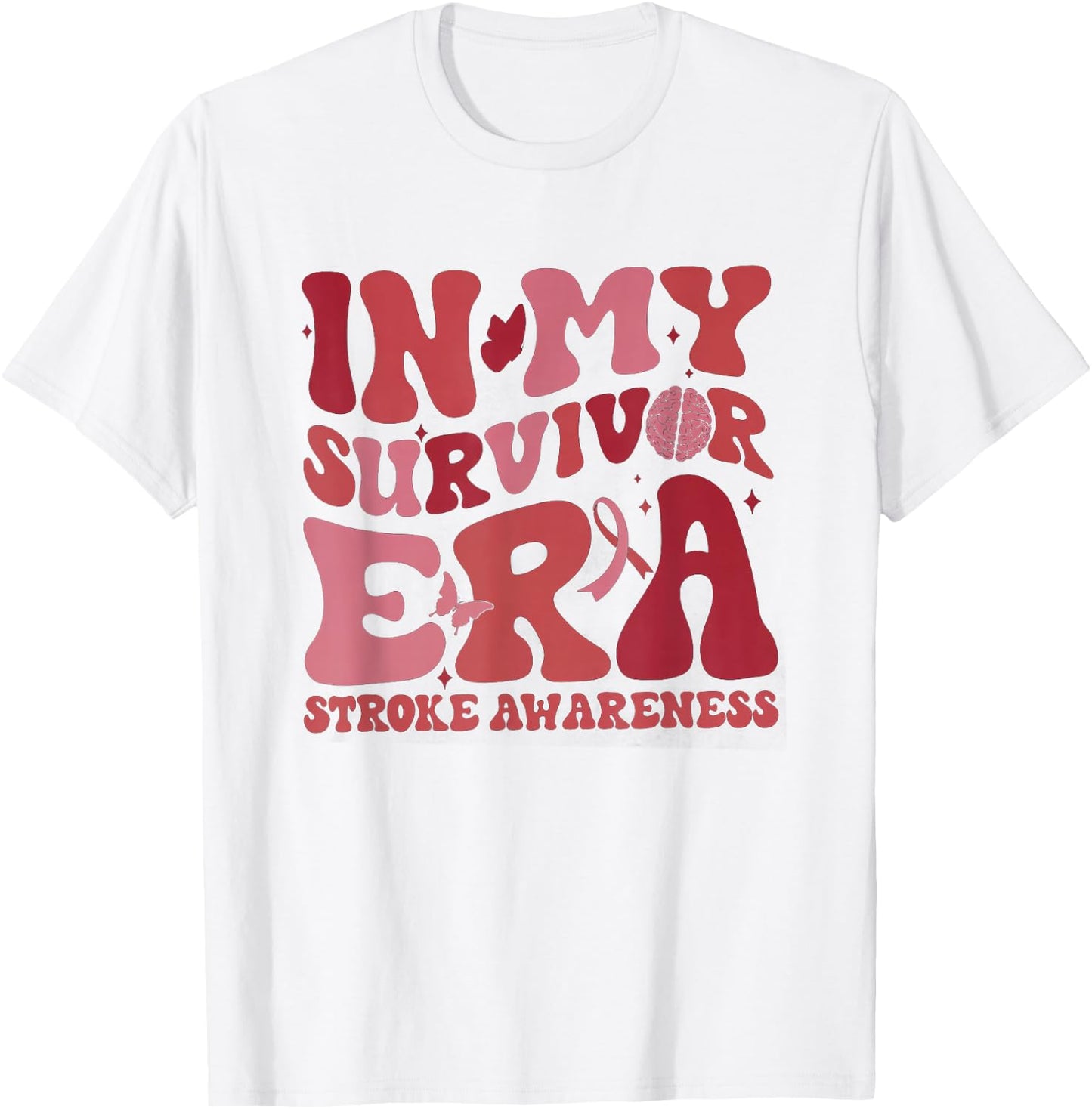 Retro Groovy in My Survivor Era Red Ribbon Stroke Awareness T-Shirt - T-Shirt | White