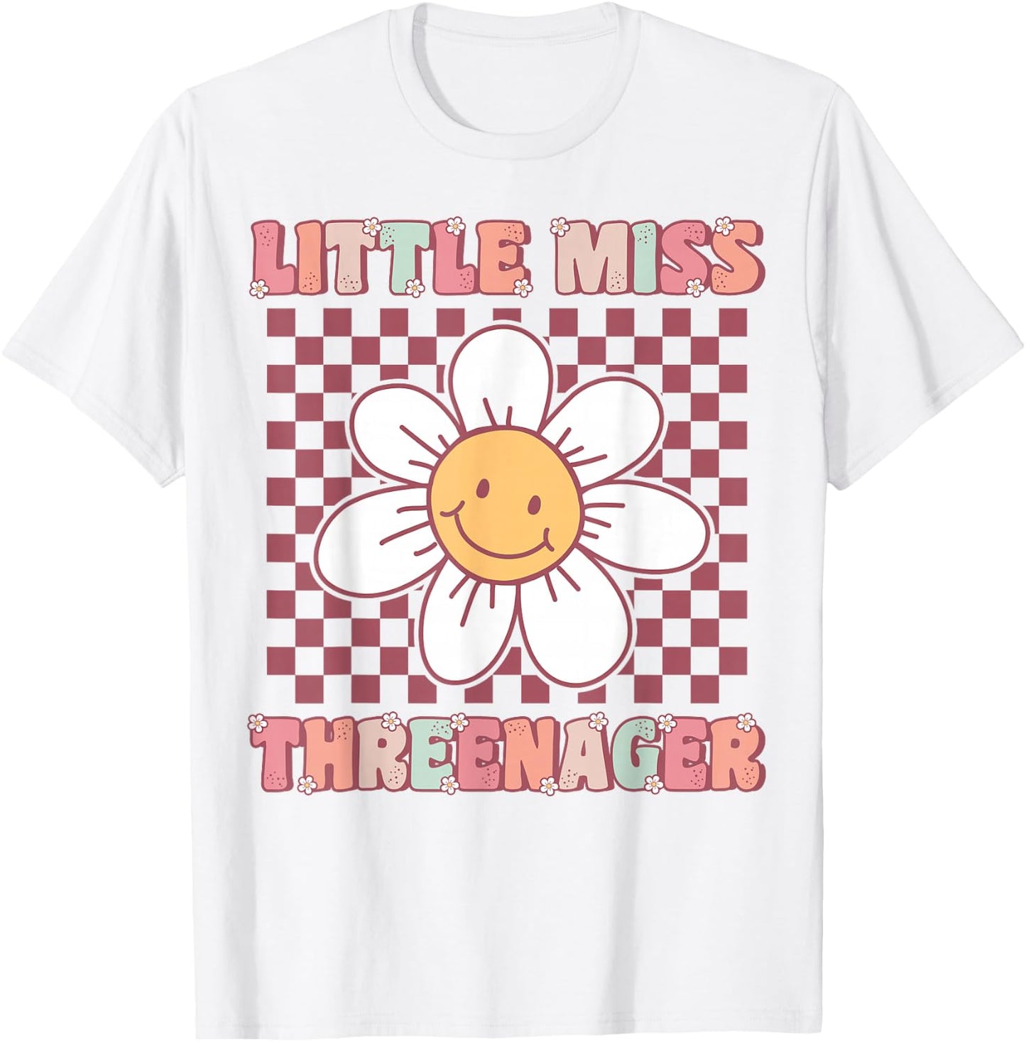 Little Miss Threenager Cute Groovy 3rd Birthday Party Flower T-Shirt - T-Shirt | White